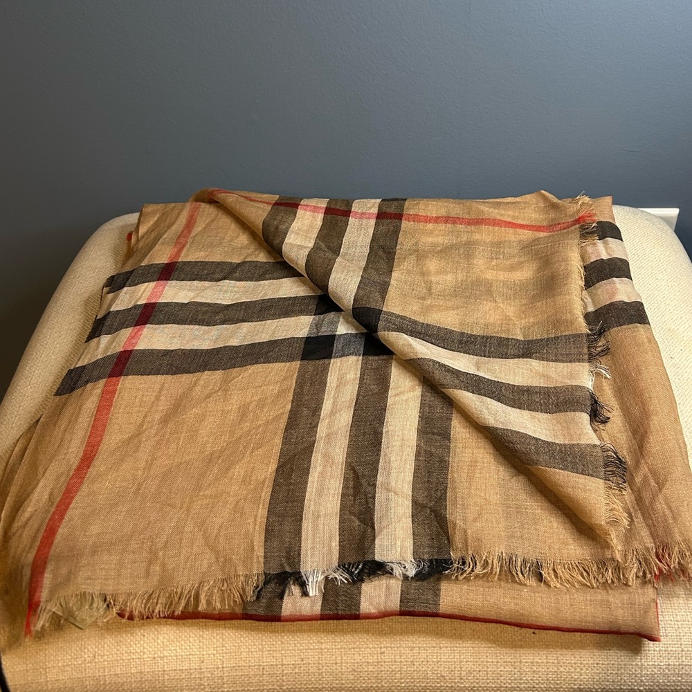 Burberry Wool Silk Check Scarf - Picture 4 of 11